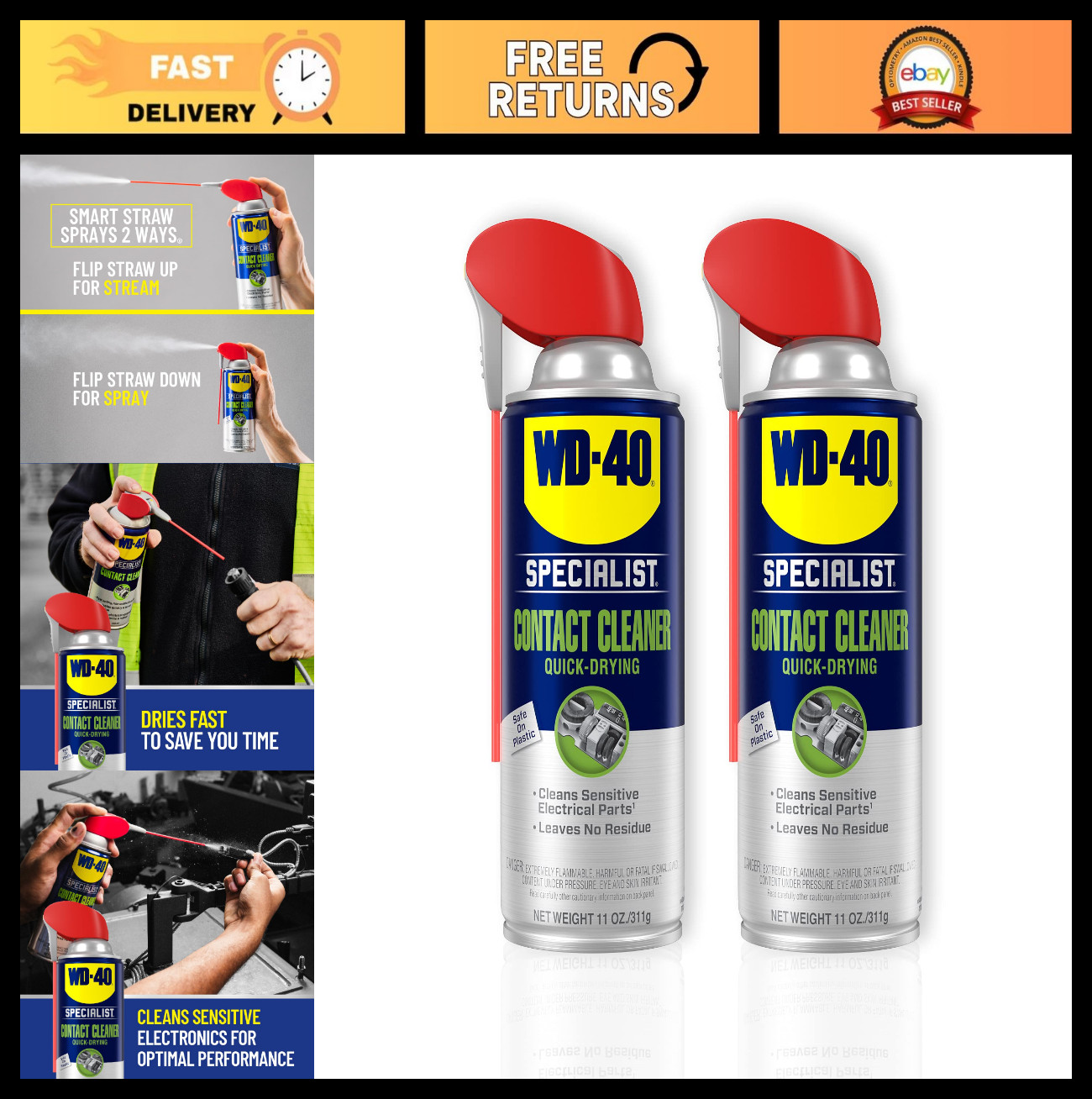 Contact Cleaner Spray with Smart Straw – TWIN PACK, 11 OZ – Electronics & Mechan