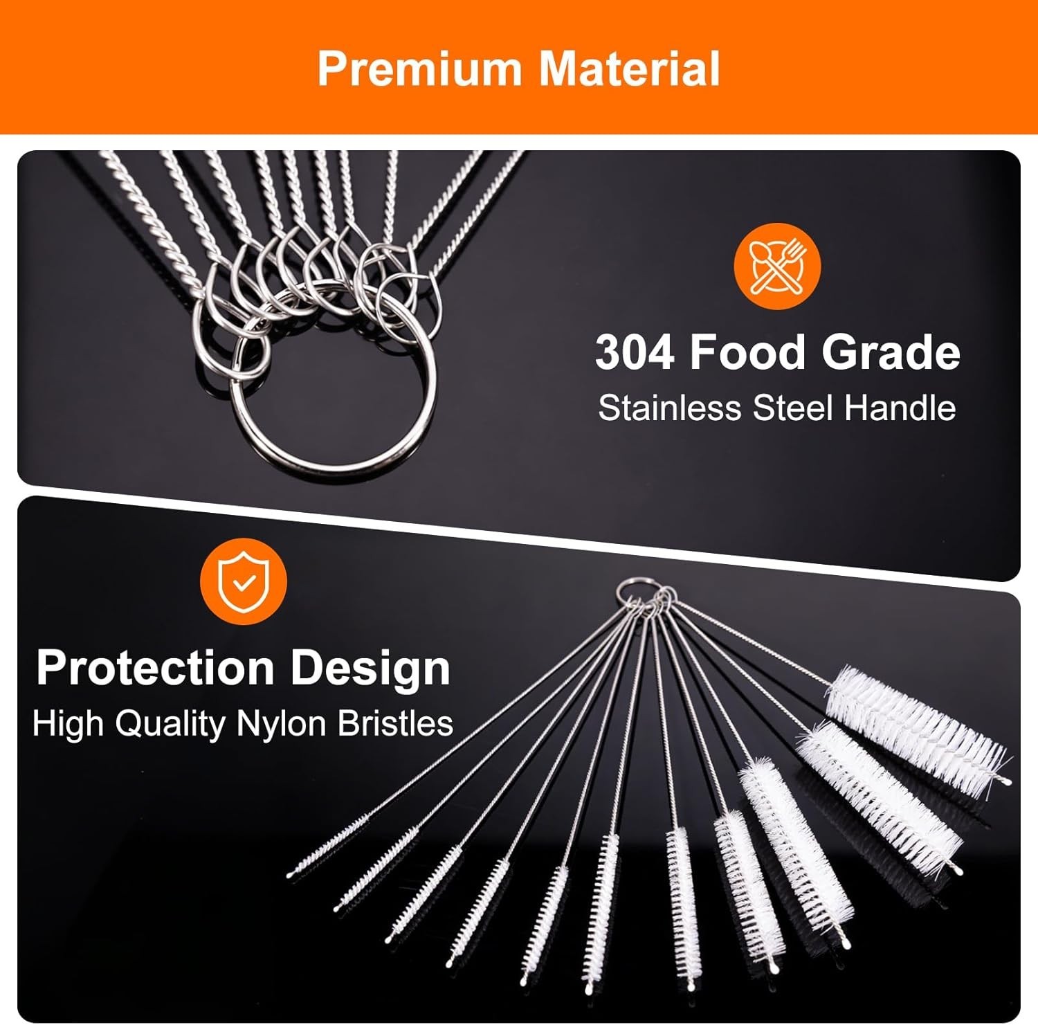 Straw Cleaner Brush Set 10 Pack, 8 Inch Extra Long Reusable Straw Cleaning Br…