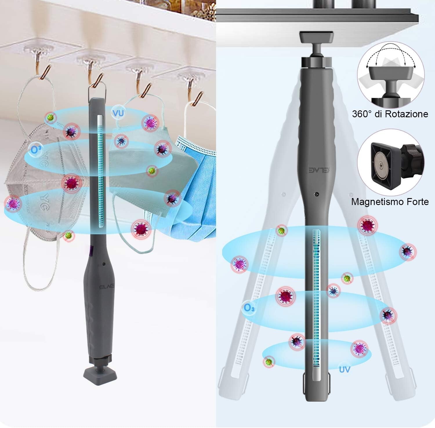 Rechargeable handheld LED Sterilize UV-C Lamp for home/car/pet/salon/office