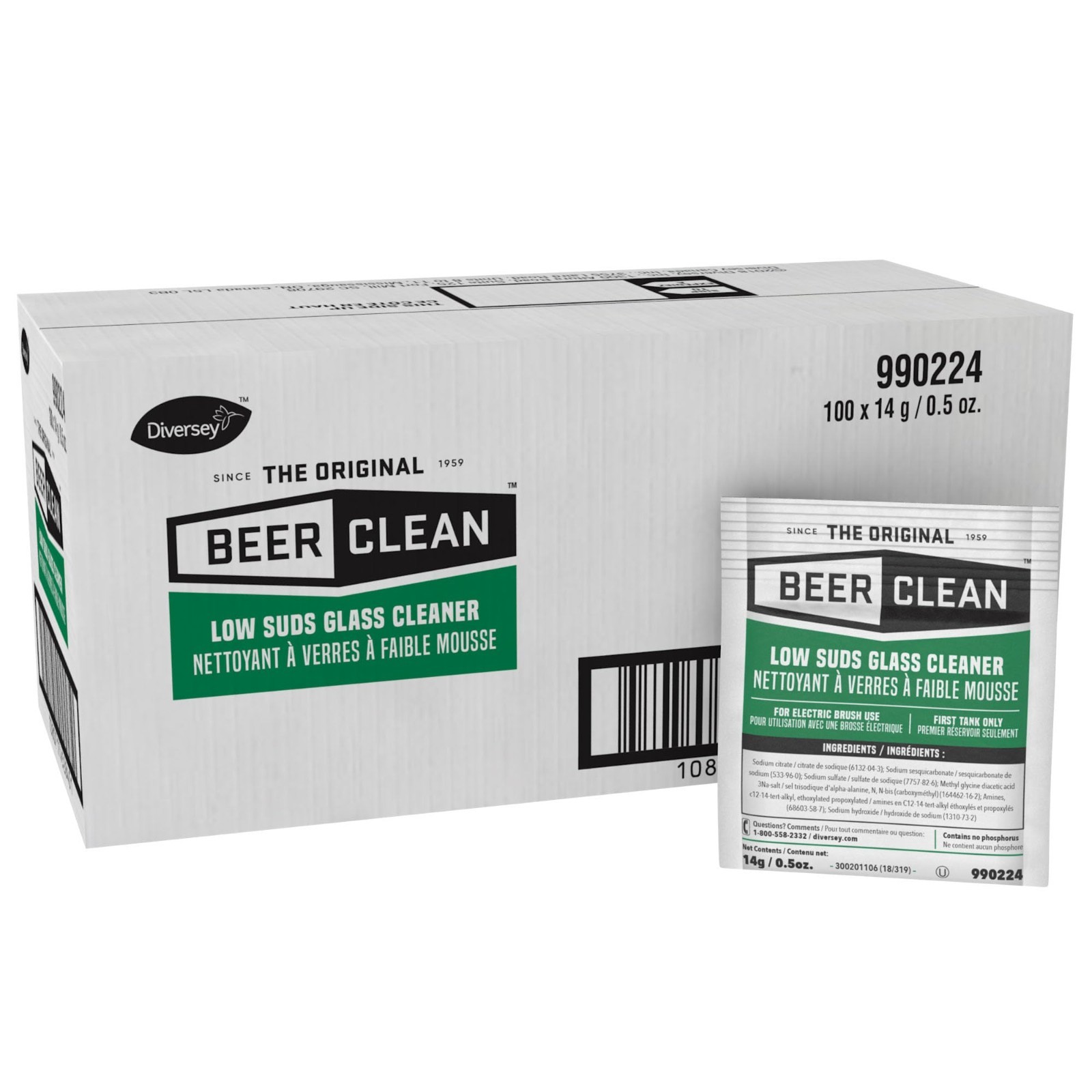 Low Suds Glass Cleaner for Barware & Glassware – 100 Pack, 0.5oz Powder Packets