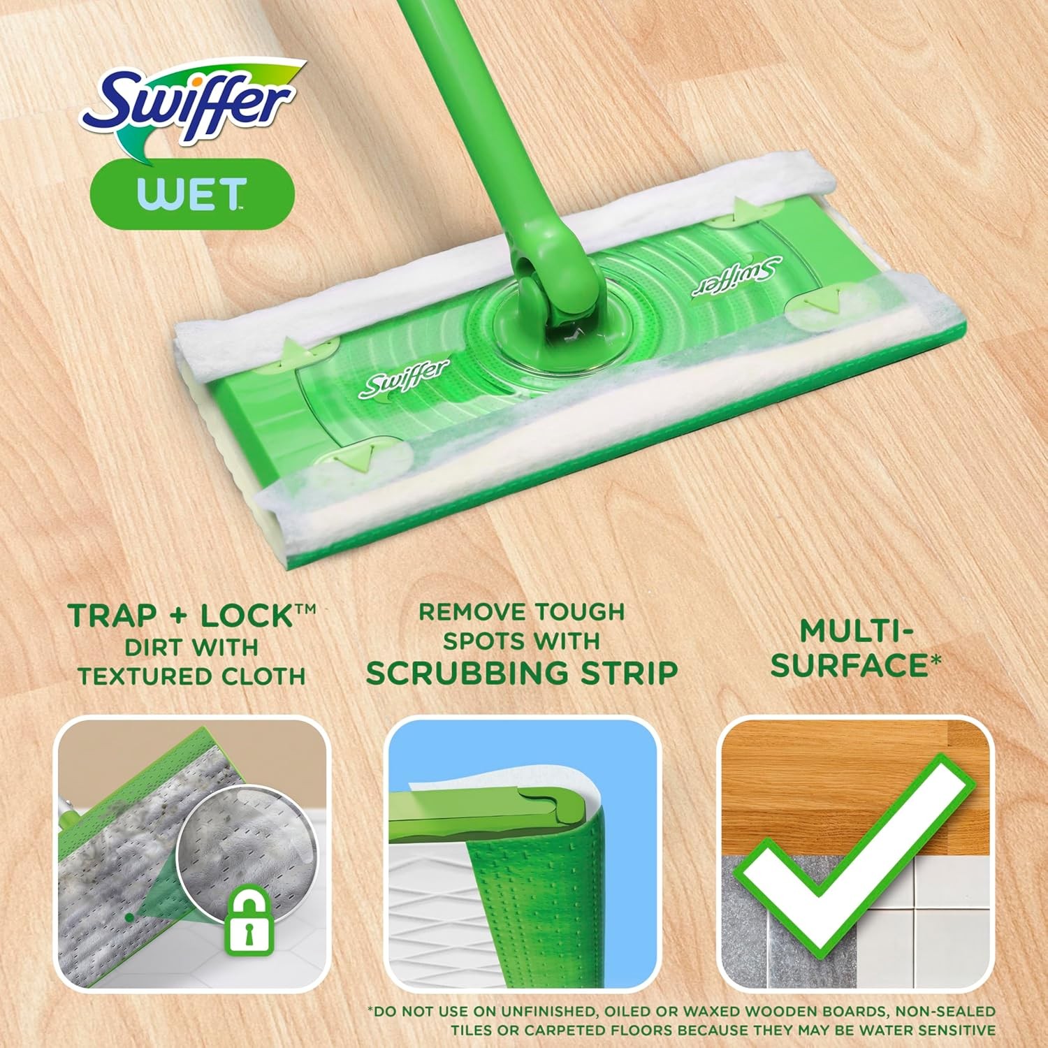 Sweep + Mop, Wet Pads Refill, Floor Cleaner for Dirt, Dust, Hair,