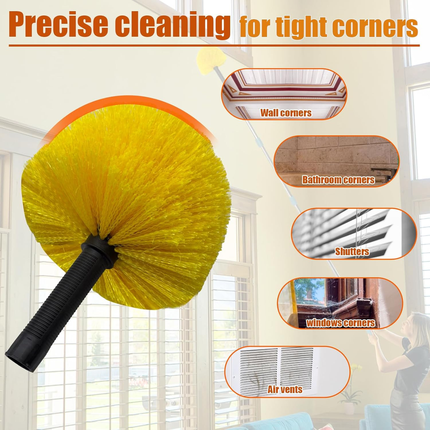 Spider Web Brush with Pole – 4Ft Cobweb Duster with Extension Pole & 2