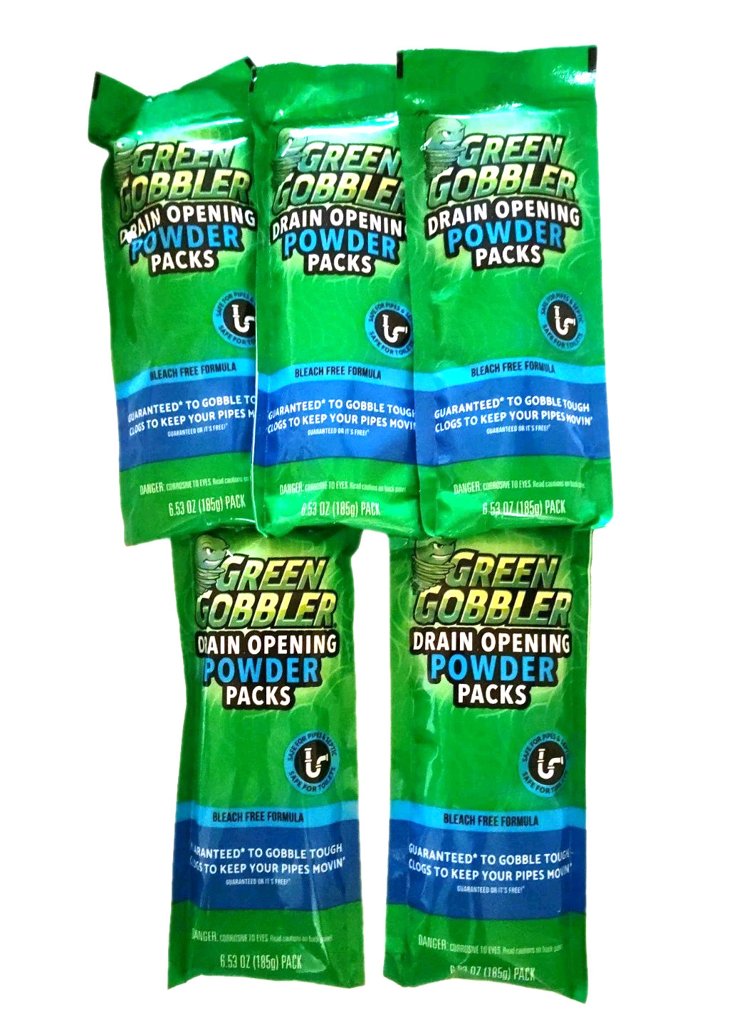 Green Gobbler GGDC5WS Drain Opening Powder – 5 Pack w Hair Clog Remover Tool NEW