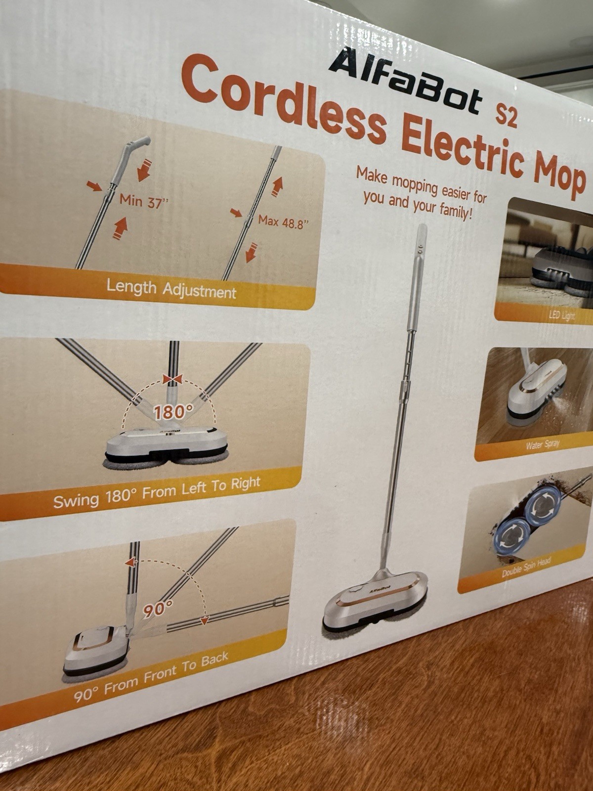 Cordless Electric Mop AlfaBot S2 Spin Mop LED Light And Sprayer 400 ML 60 Mins