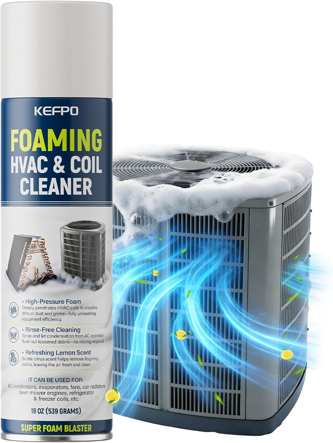 Foaming AC Coil Cleaner: Multi Purpose Foam Spray No Rinse Deep Clean Deodorizes