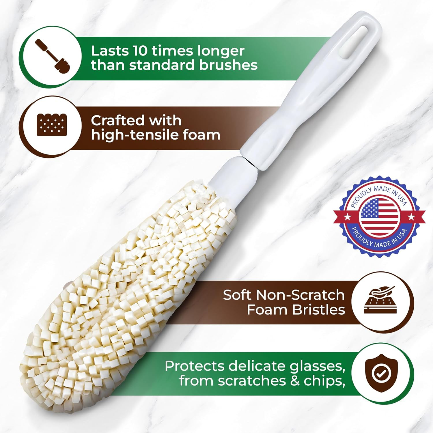 Wine Glass Cleaning Brush – Soft Non-Scratch Foam Bristles, Dishwasher Safe – Fl