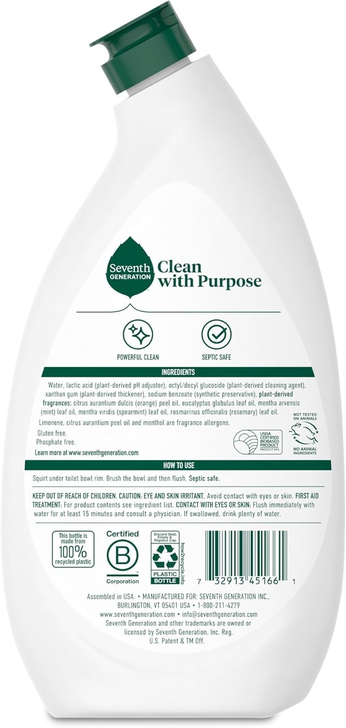 Seventh Generation Toilet Bowl Cleaner Fresh Mint Scent 4 Pack without Chlorine