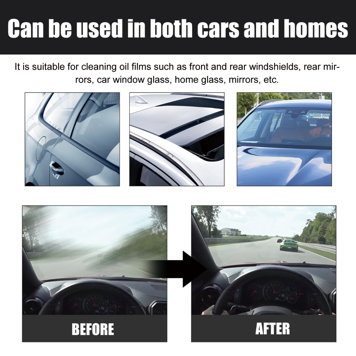 Glass Windshield Oil Film Remover, Cleaner for Car Windows & Home Glass