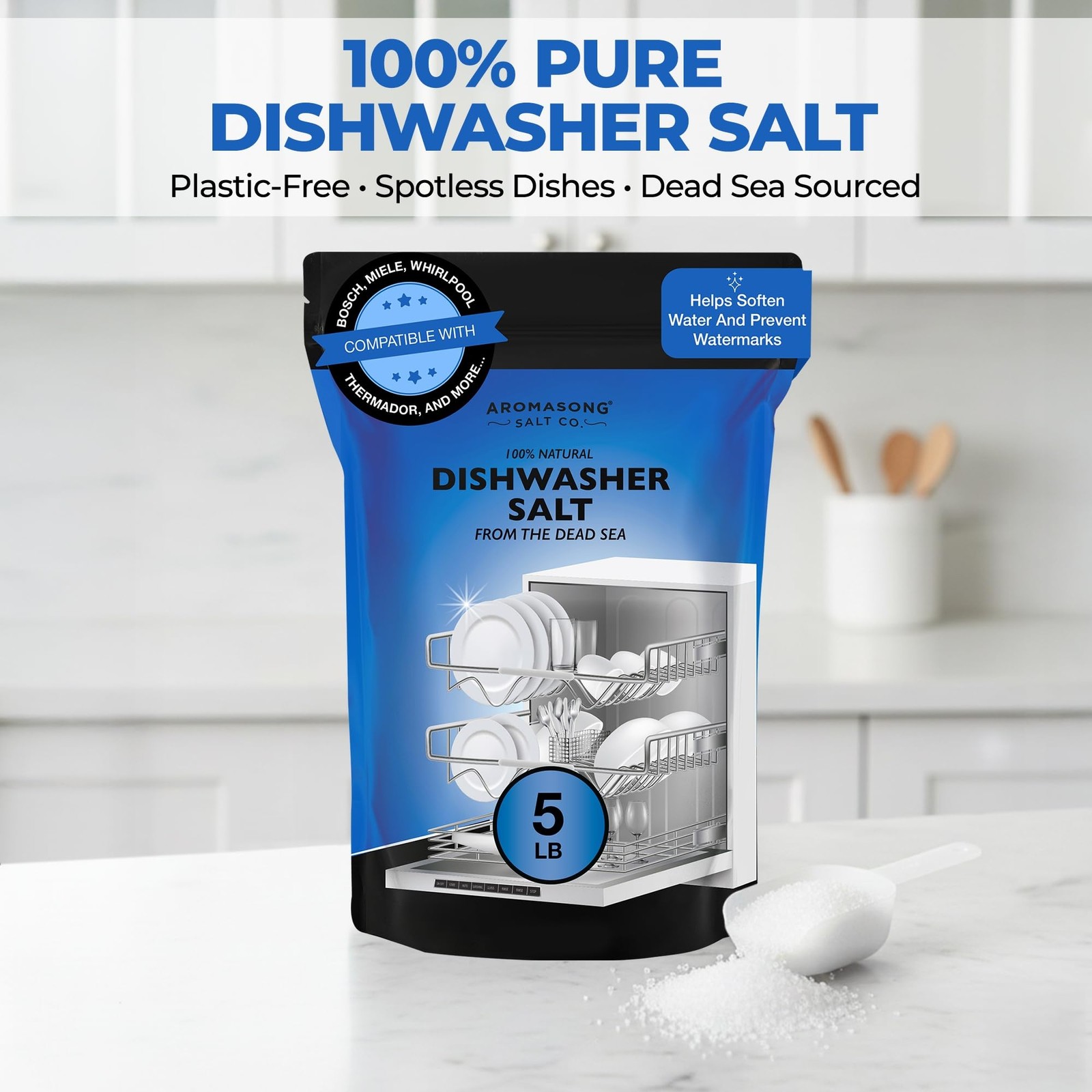 Aromasong 5 LB Dishwasher Salt Natural Water Softener Compatible with Bosch