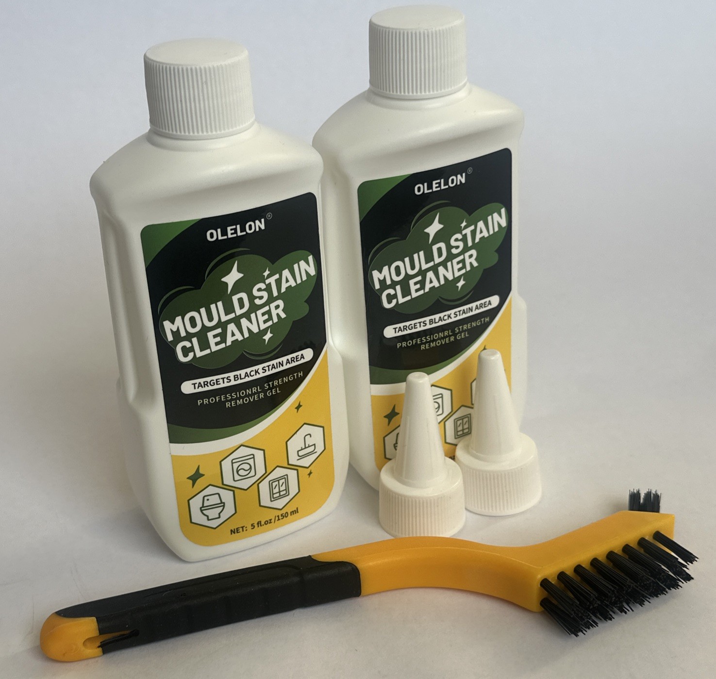 OLELON Mold Mould Stain Remover Gel Sink Toilet Wash Machine Cleaner Brush 2 Pc