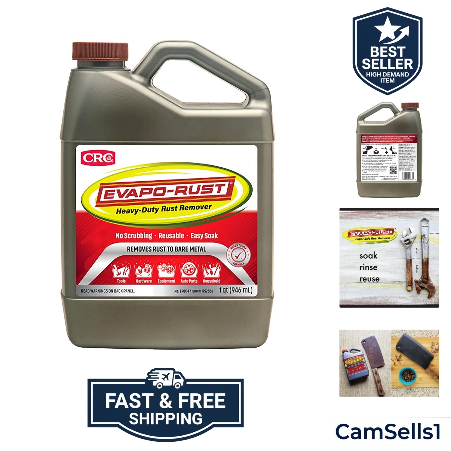 CRC Evapo-Rust, Heavy-Duty Rust Remover, Reusable, Acid-Free, Non-Corrosive, …