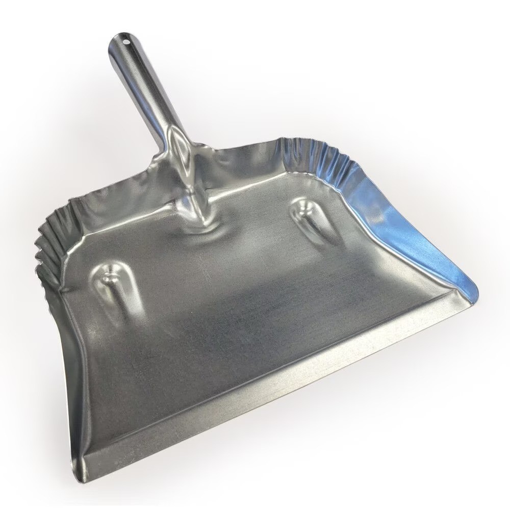 Heavy Duty Galvanized Steel Dustpan Industrial Size with Long Handle Silver