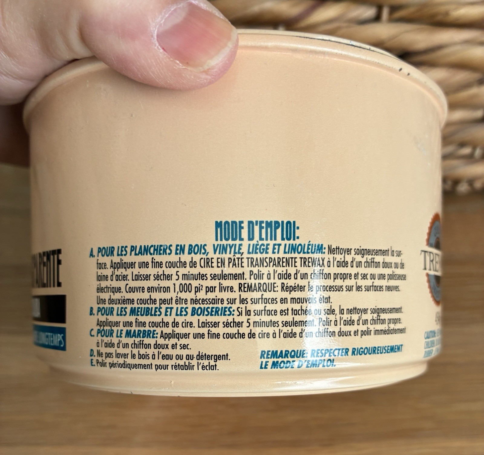 Original Trewax Clear Paste Wax Polish 12.35 Oz Can