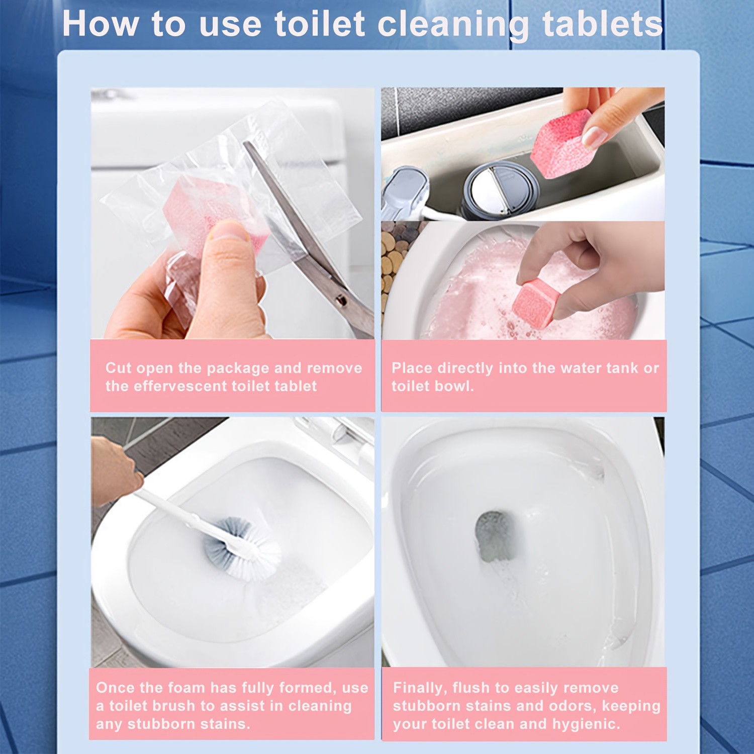Hands-Free Compact Cost-Effective Bowl-Safe Toilet Cleaning Effervescent Tablets