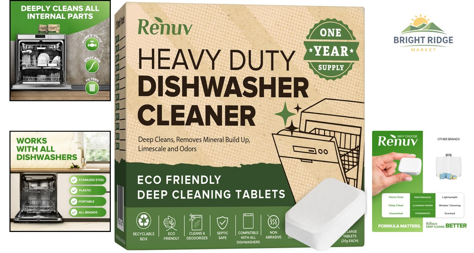 Odor Eliminating Dishwasher Tablets, Biodegradable and Bleach Free Formula