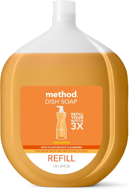 Method Gel Dish Soap Refill, Clementine Scent, Powerful Cleaning Formula, Large