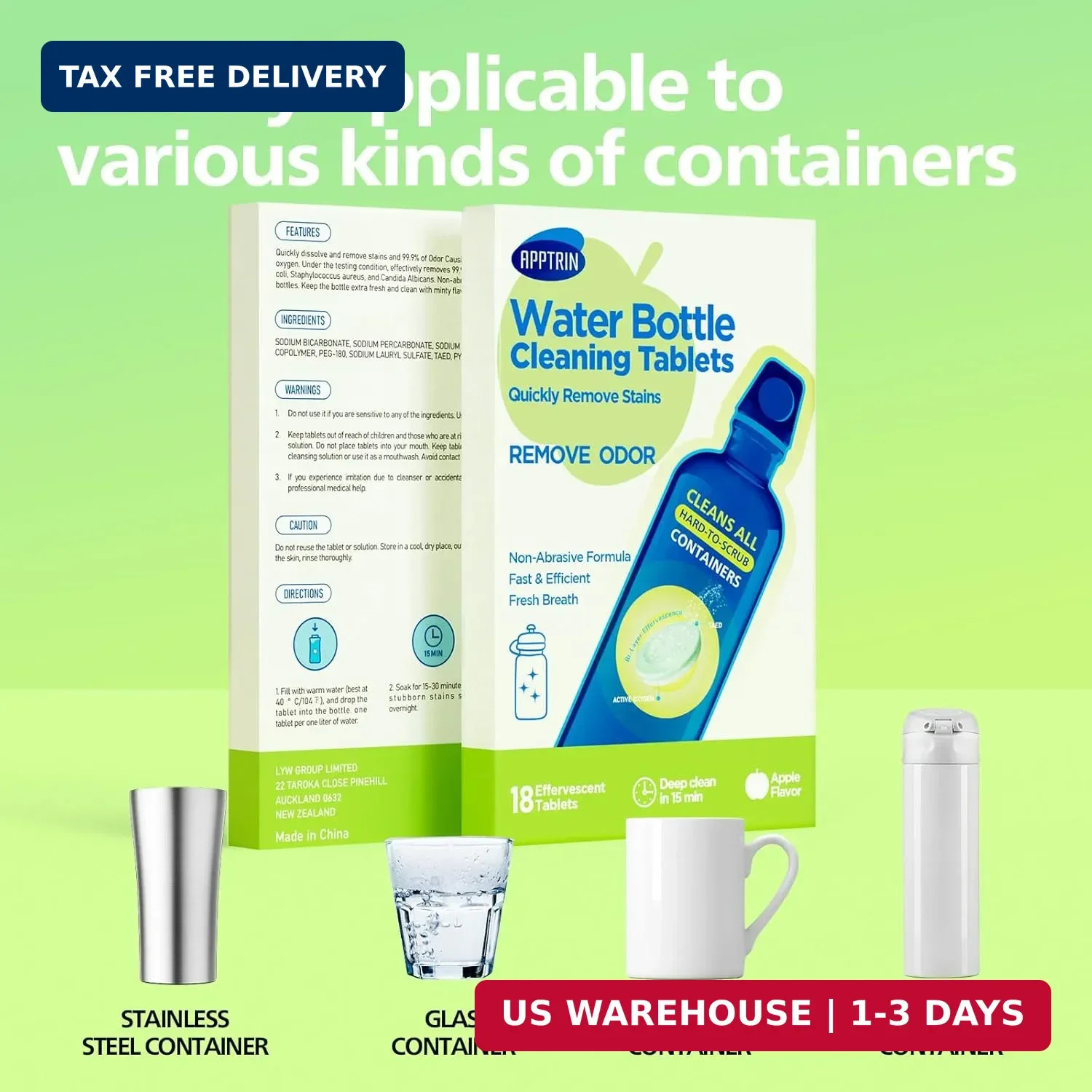 Water Bottle Cleaning Tablets, 18 Pack Bottle Clean Tablet Hydration Bladder Cle