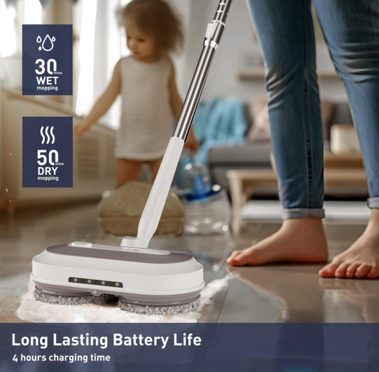 Mopa eléctrica inalámbrica giratoria con LED, spray, 50 min, tanque 290 ml