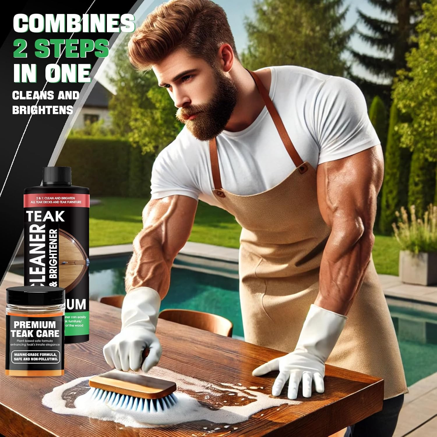 Teak Cleaner and Brightener Kit – Teak Cleaner for Wood Outdoor Furniture. Ideal