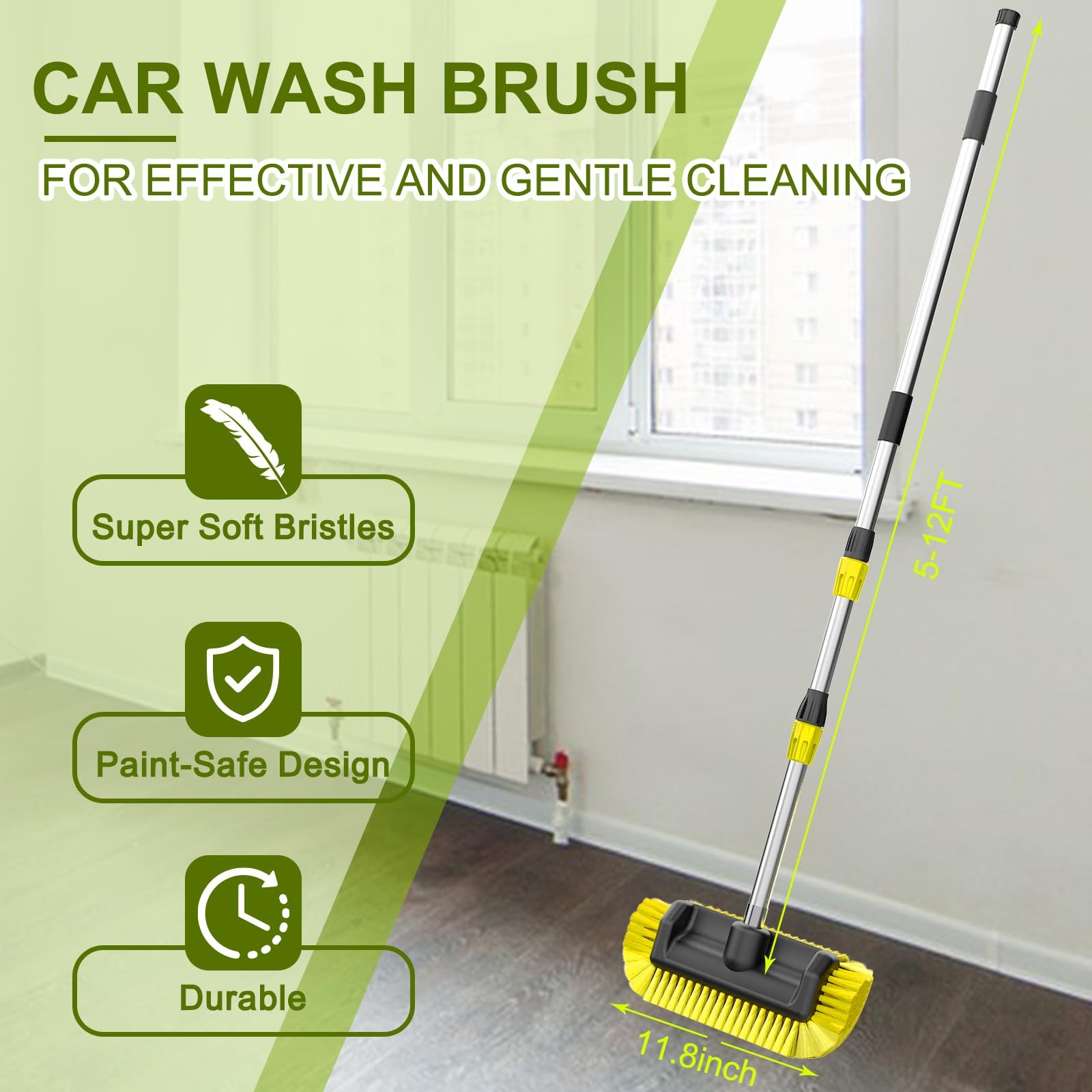 12FT Car Wash Brush with Long Handle, Telescopic Car Wash Brush with Soap Dis…