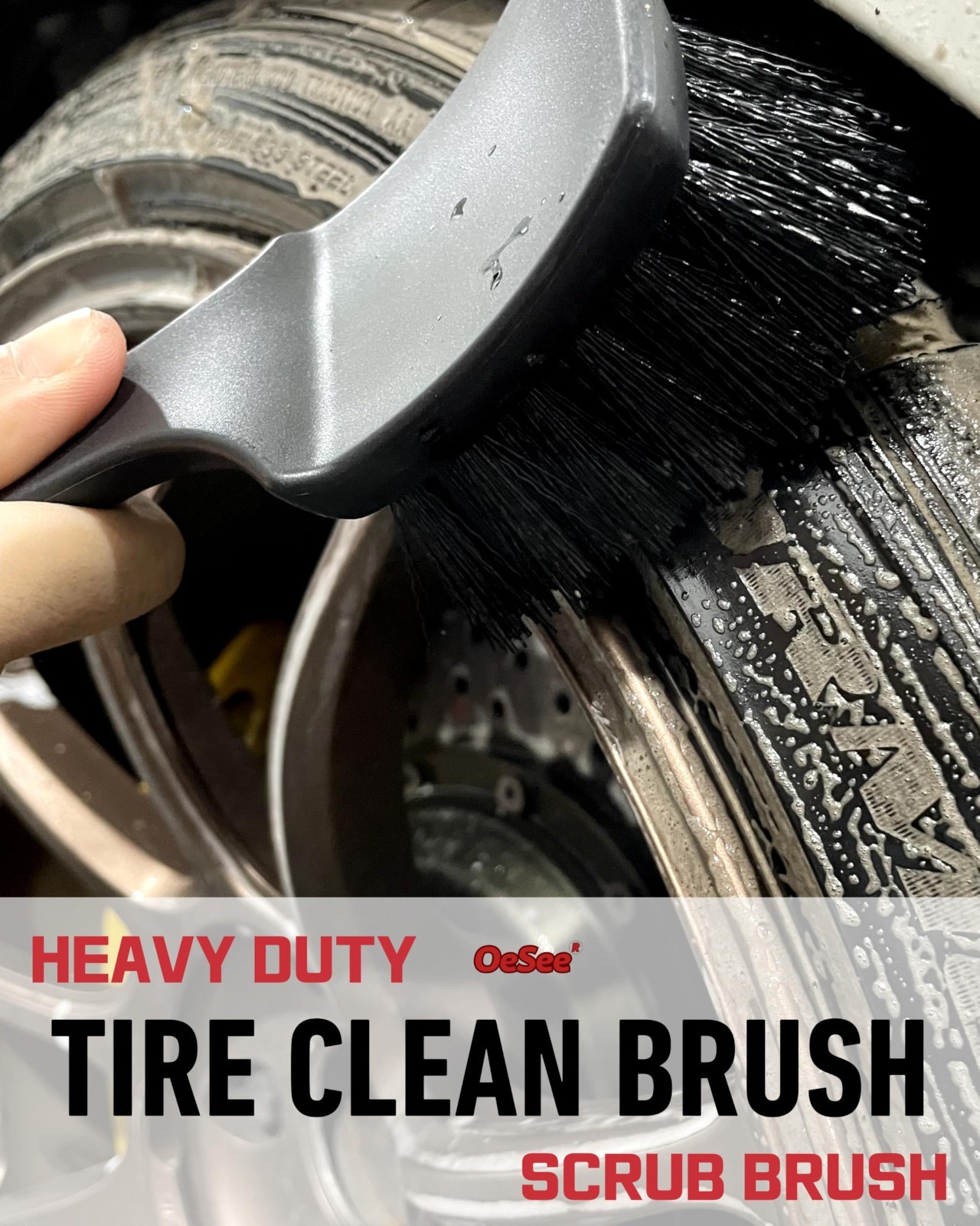 4 Pack Long Handle Wheel Brush Kit – Soft & Stiff Tire Cleaning Brushes, Durable