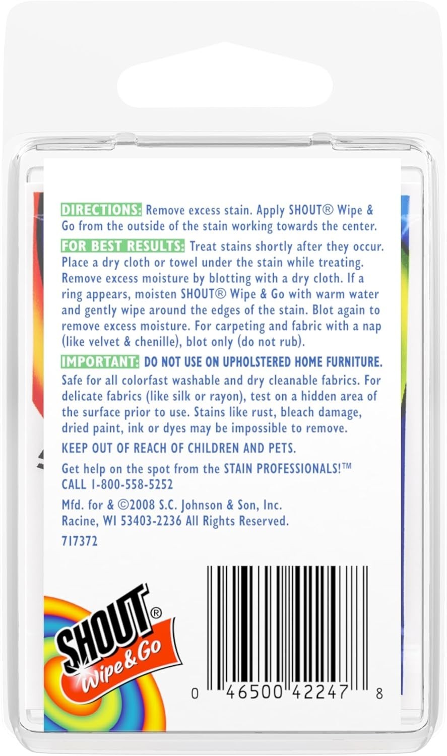 Portable Shout Wipes, Quick & Easy Stain Remover – 4 Individually Wrapped Wipes