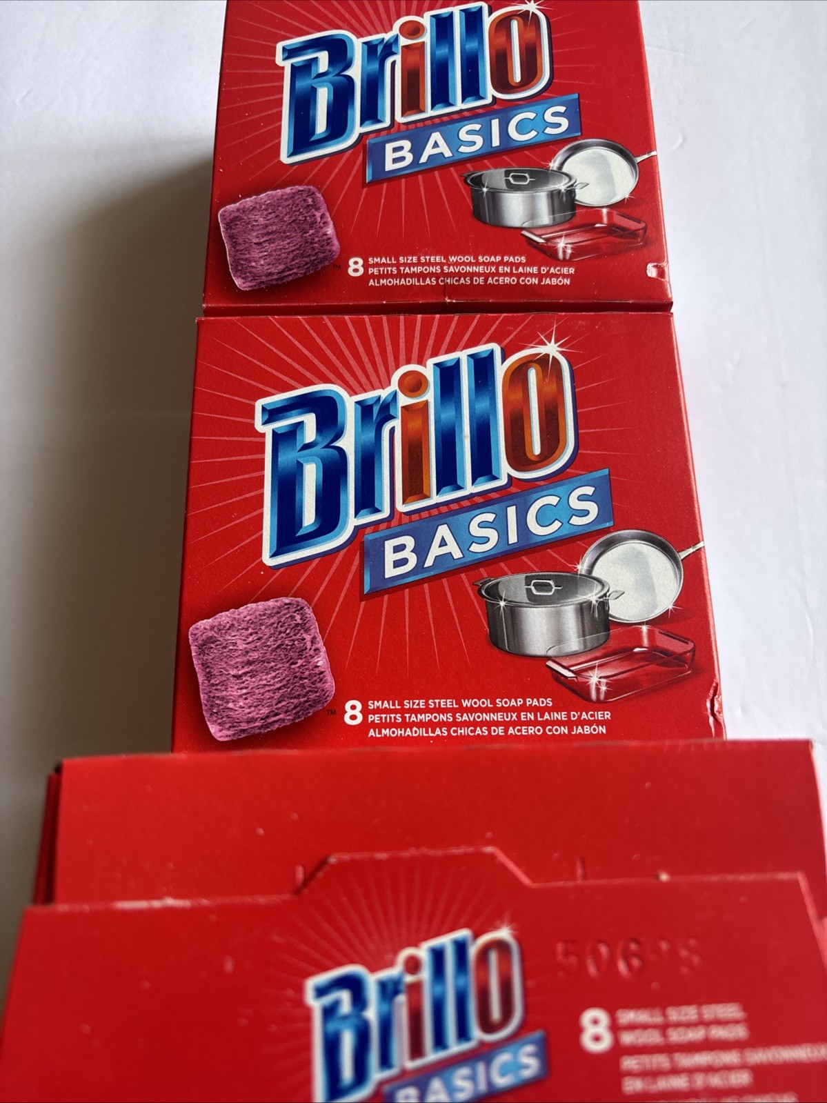 Three Boxes Brillo Basics Steel Wool Soap Pads, Small Size (Total 24 Count )