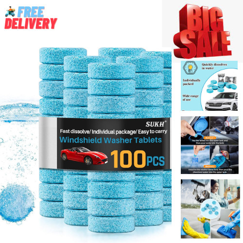 Car Windshield Washer Tablets – 100 PCS Washer Fluid Tablets Glass Cleaner Conce
