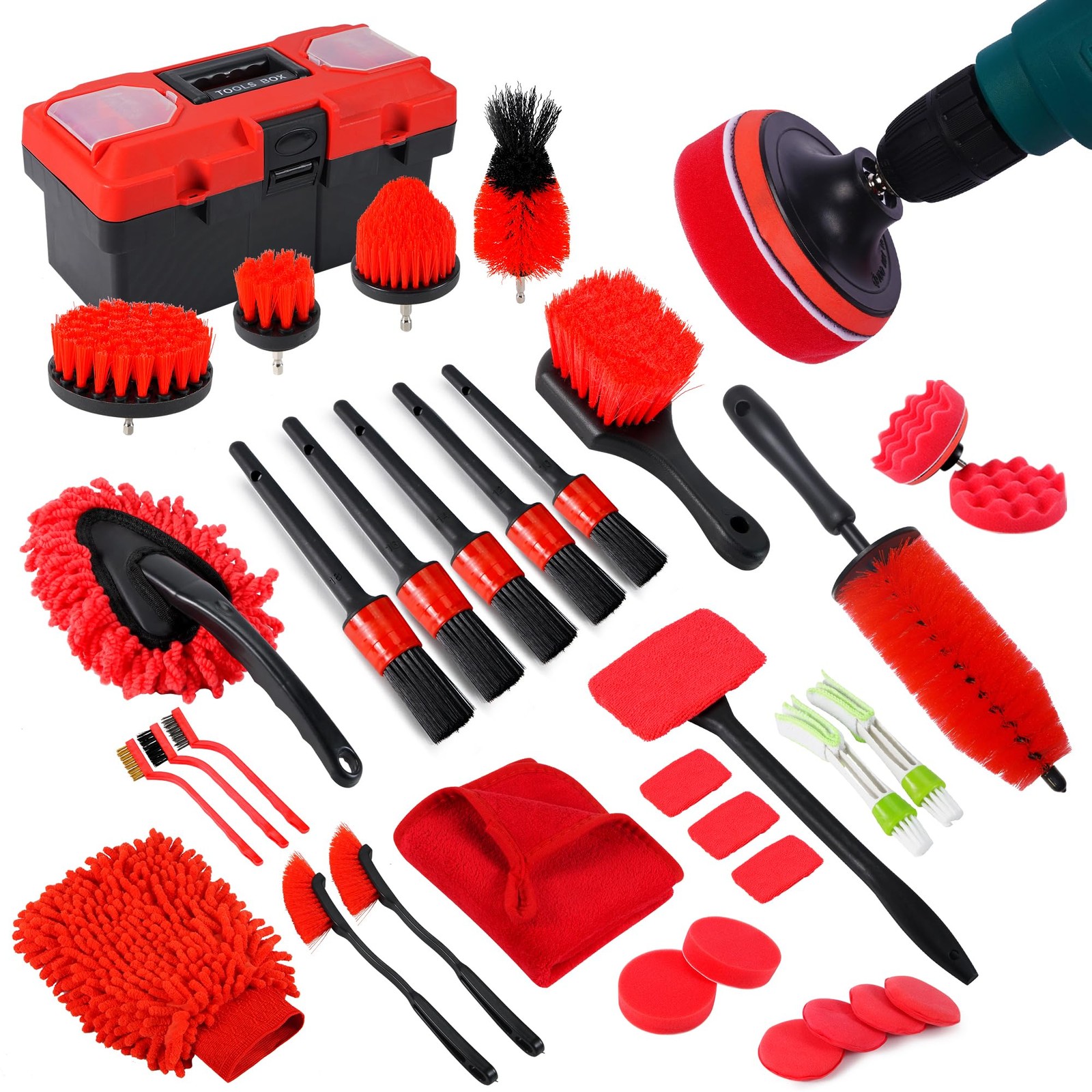 35Pcs Car Detailing Kit & Car Cleaning Kit – Windshield Tool, Long Wheel Brus…