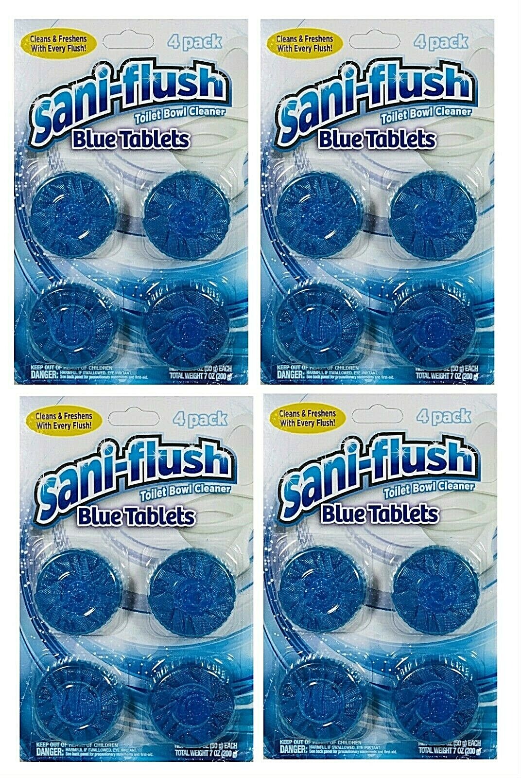 ( LOT of 4 ) Sani-Flush Automatic Blue Tablets Toilet BowlCleaner Cleans& Fresh