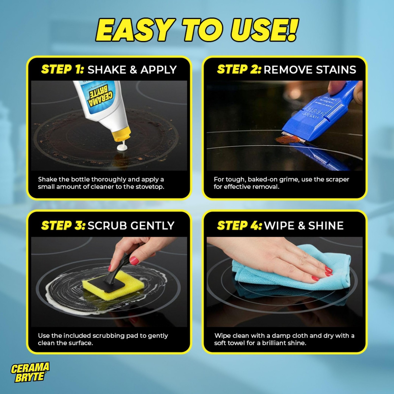 Glass Cooktop and Stove Cleaner Combo Includes Cleaning Tool, Razor, Scraper…