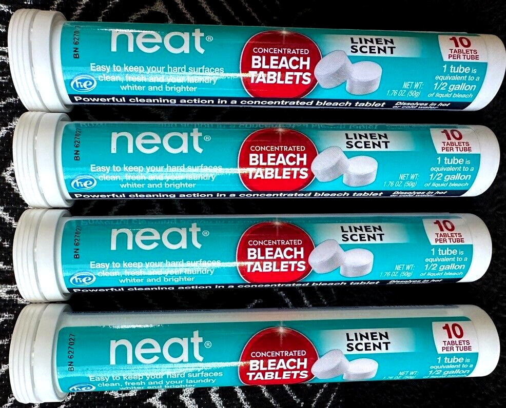 4pk NEAT LINEN SCENT CONCENTRATED BLEACH TABLETS POWERFUL HOME CLEANING LAUNDRY