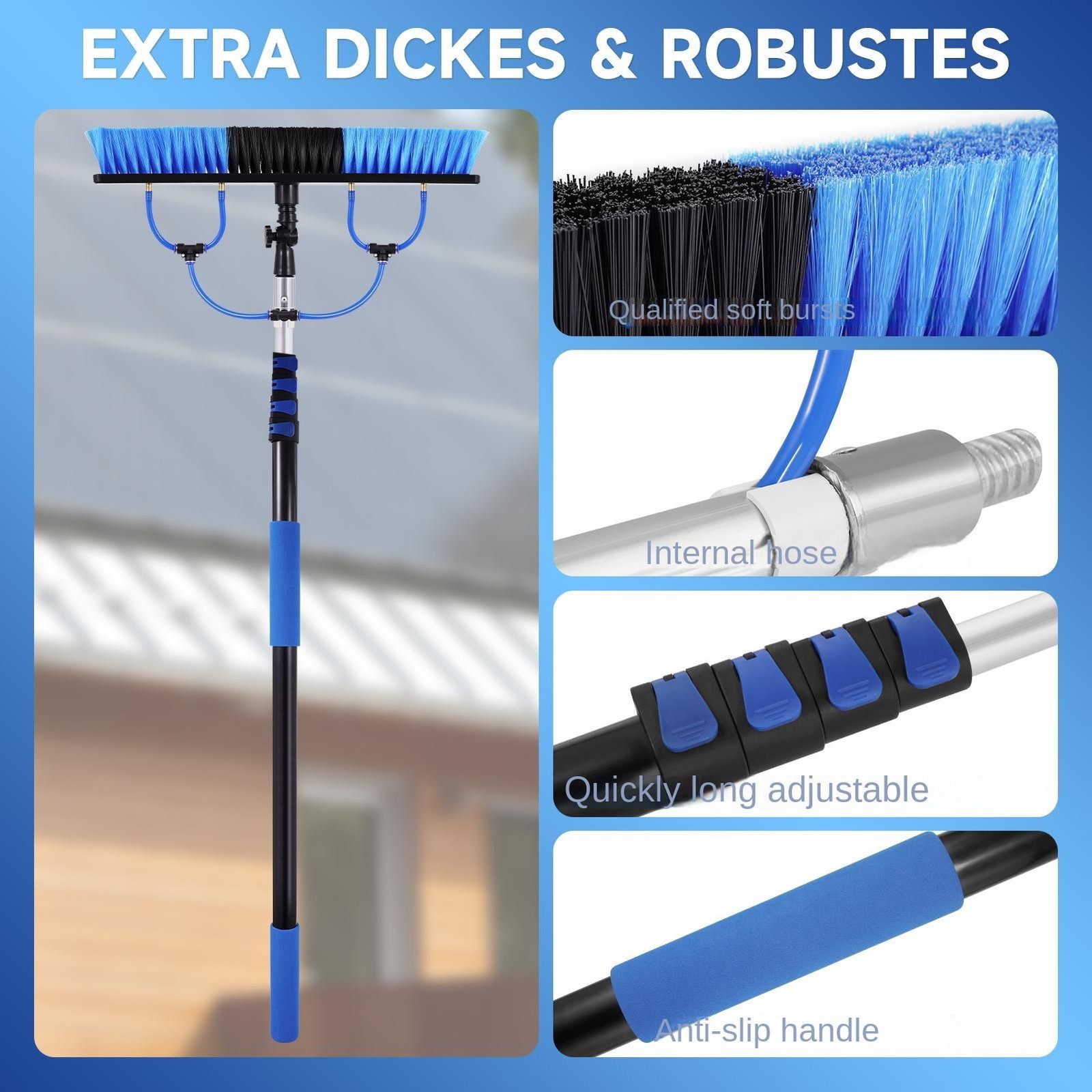 2-in-1 Washing Brush-20″ Extra-Wide Head Telescoping 33 Ft Water