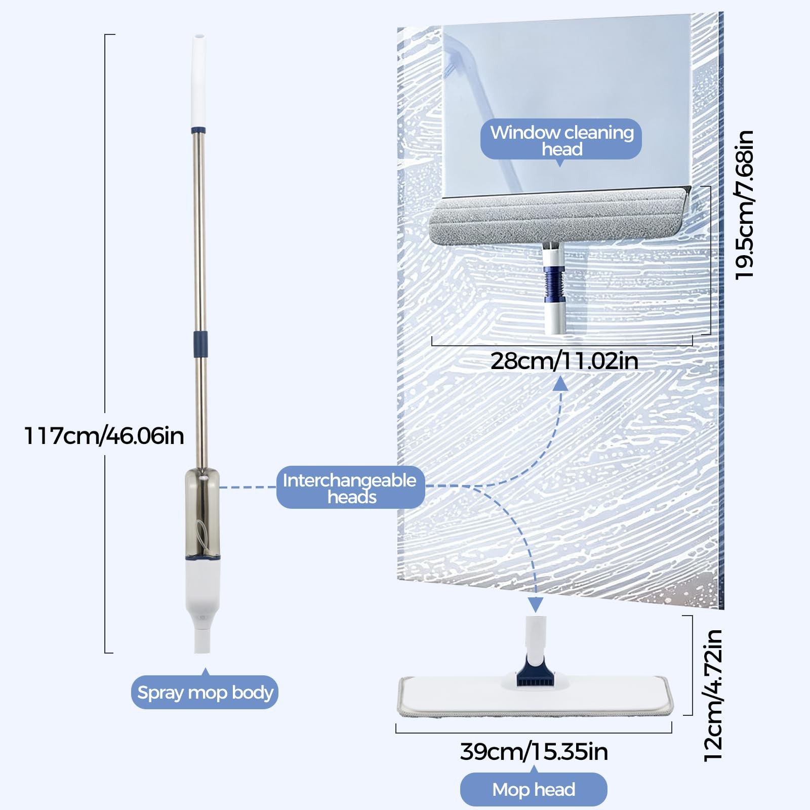 All-in-One Spray Window Squeegee and Floor Mop, 50″ Long Handle Spray Squeege…