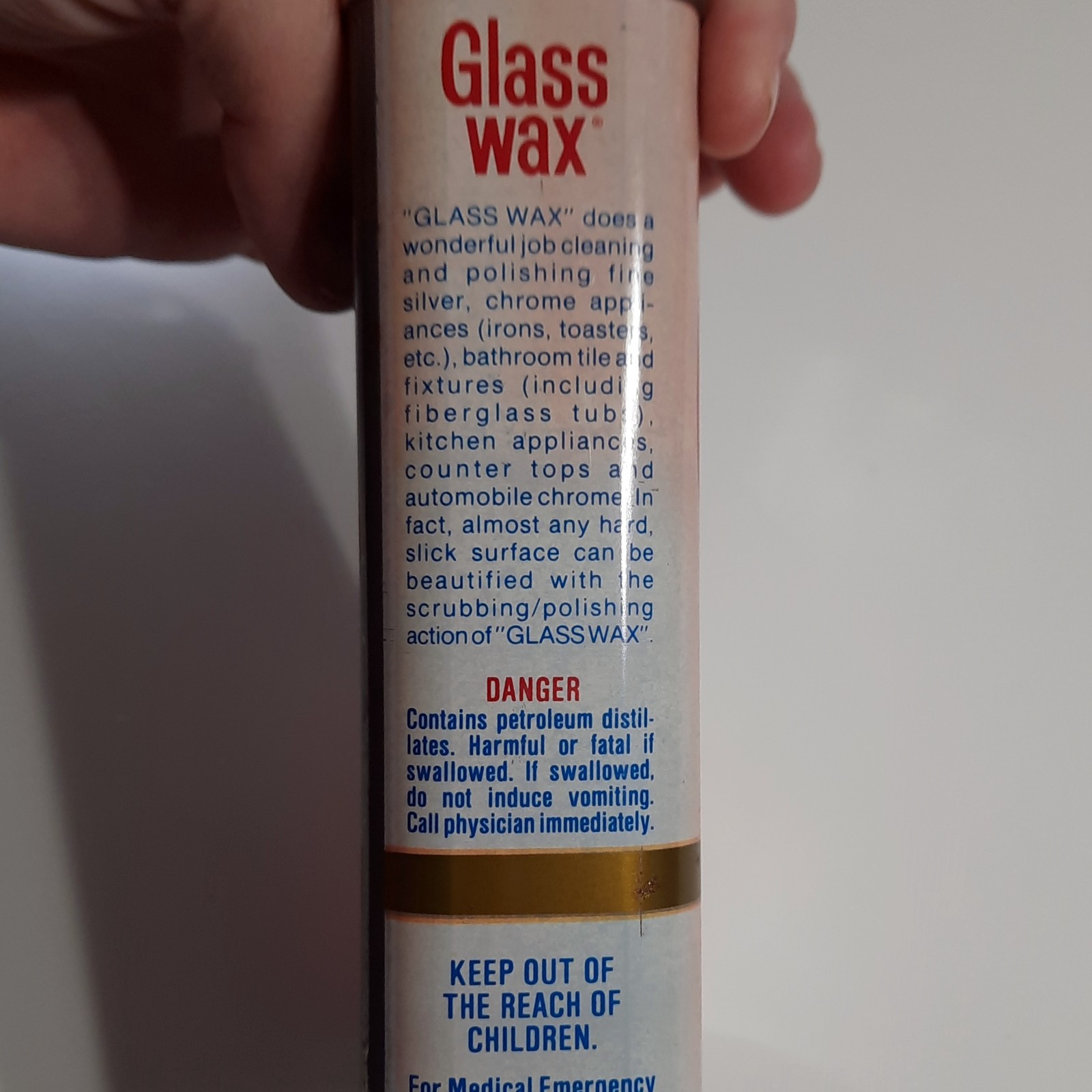 Vintage Glass Wax Cleaner Polish 16oz Gold Seal Pour Can Pink Advertising USA