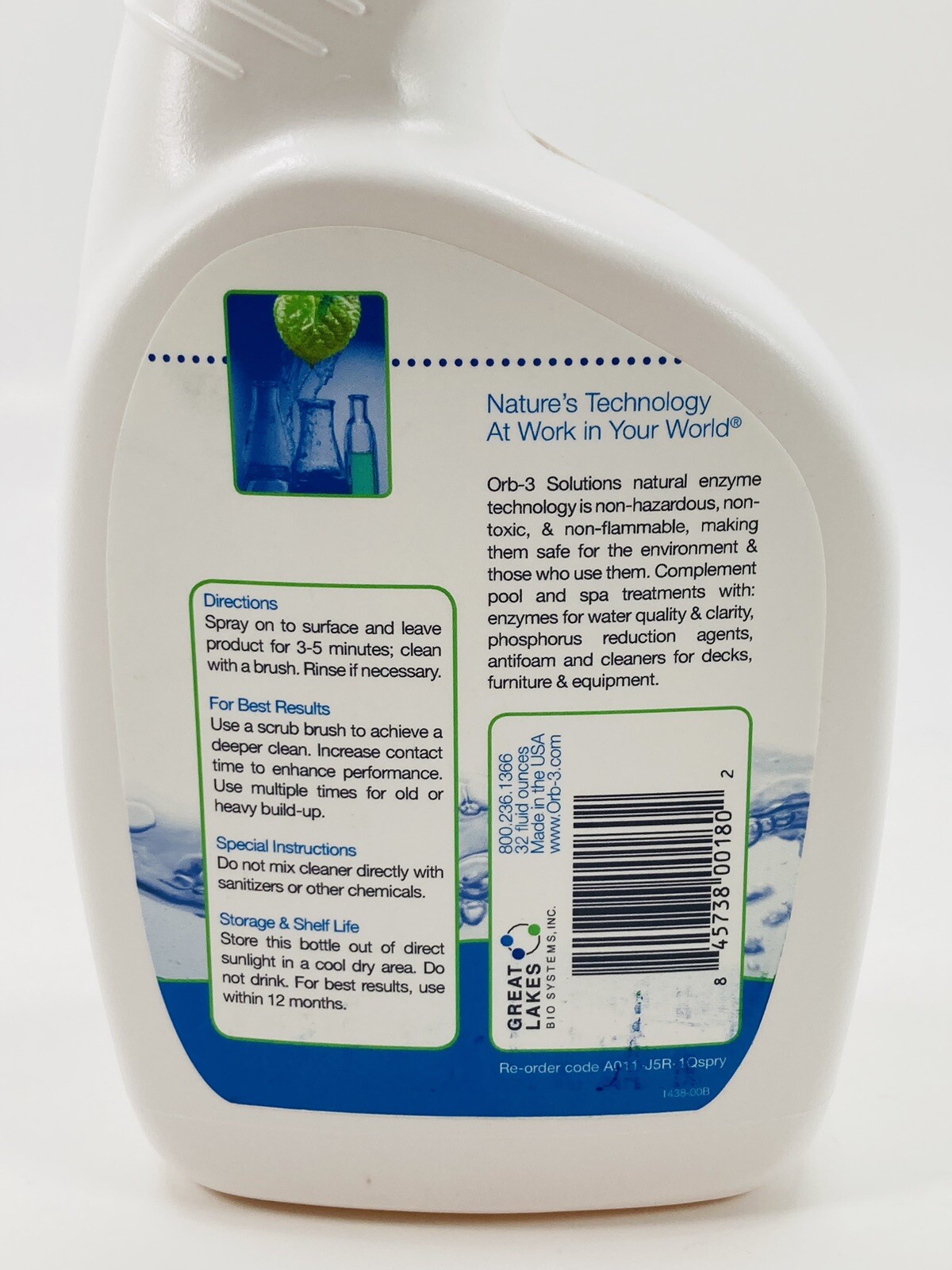 Orb-3 Ready-to-Use Enzyme Pool Cleaner Spray 1 Quart (32oz) Biodegradable