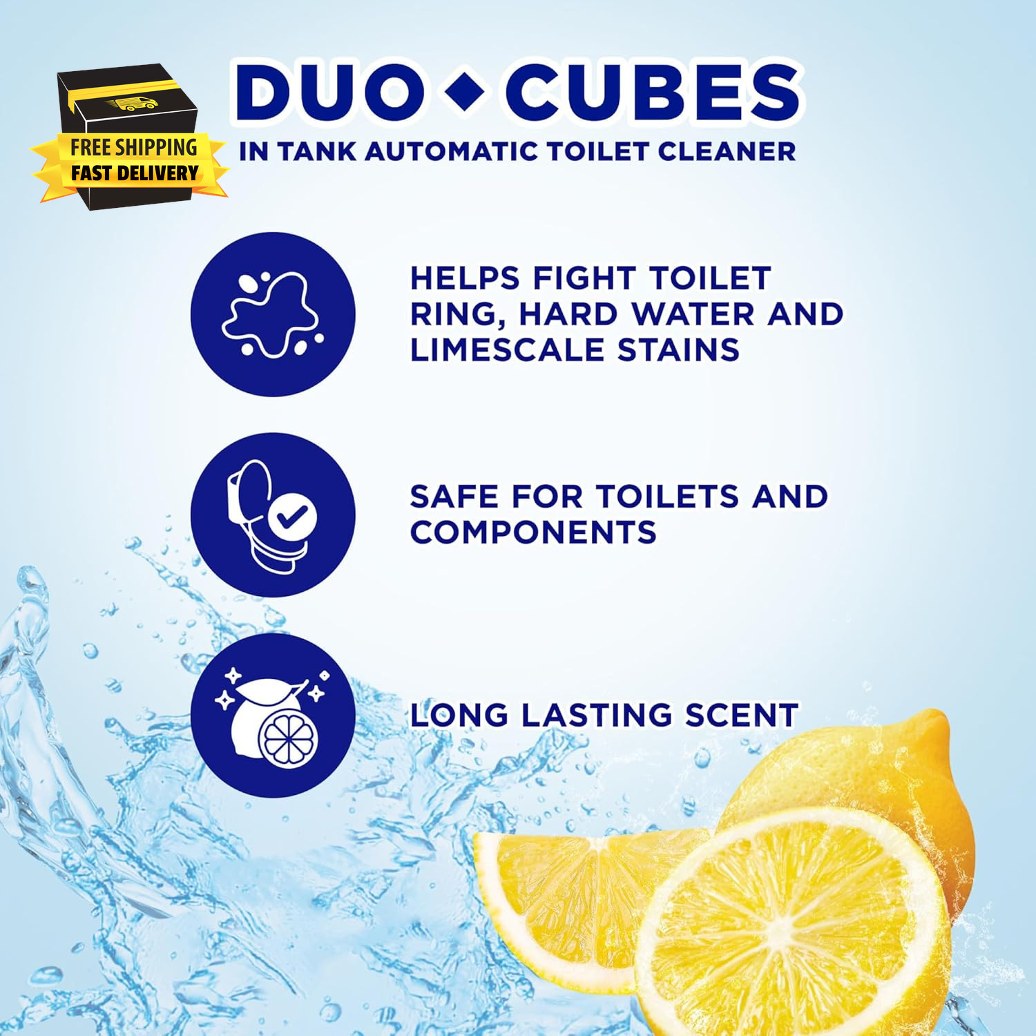 In-Tank Toilet Cleaner Duo-Cubes, Lemon Fresh, Clear Water, 4 Ct, Cleans & Fresh