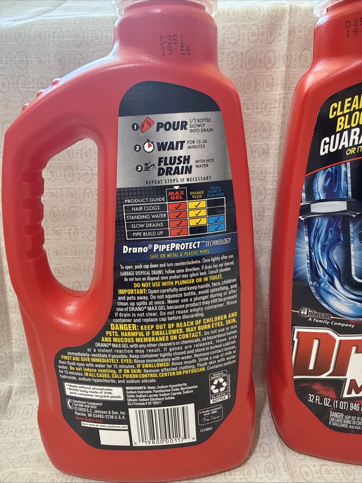 2- Drano Max Gel Drain Clog Remover and Cleaner for Shower or Sink Drains