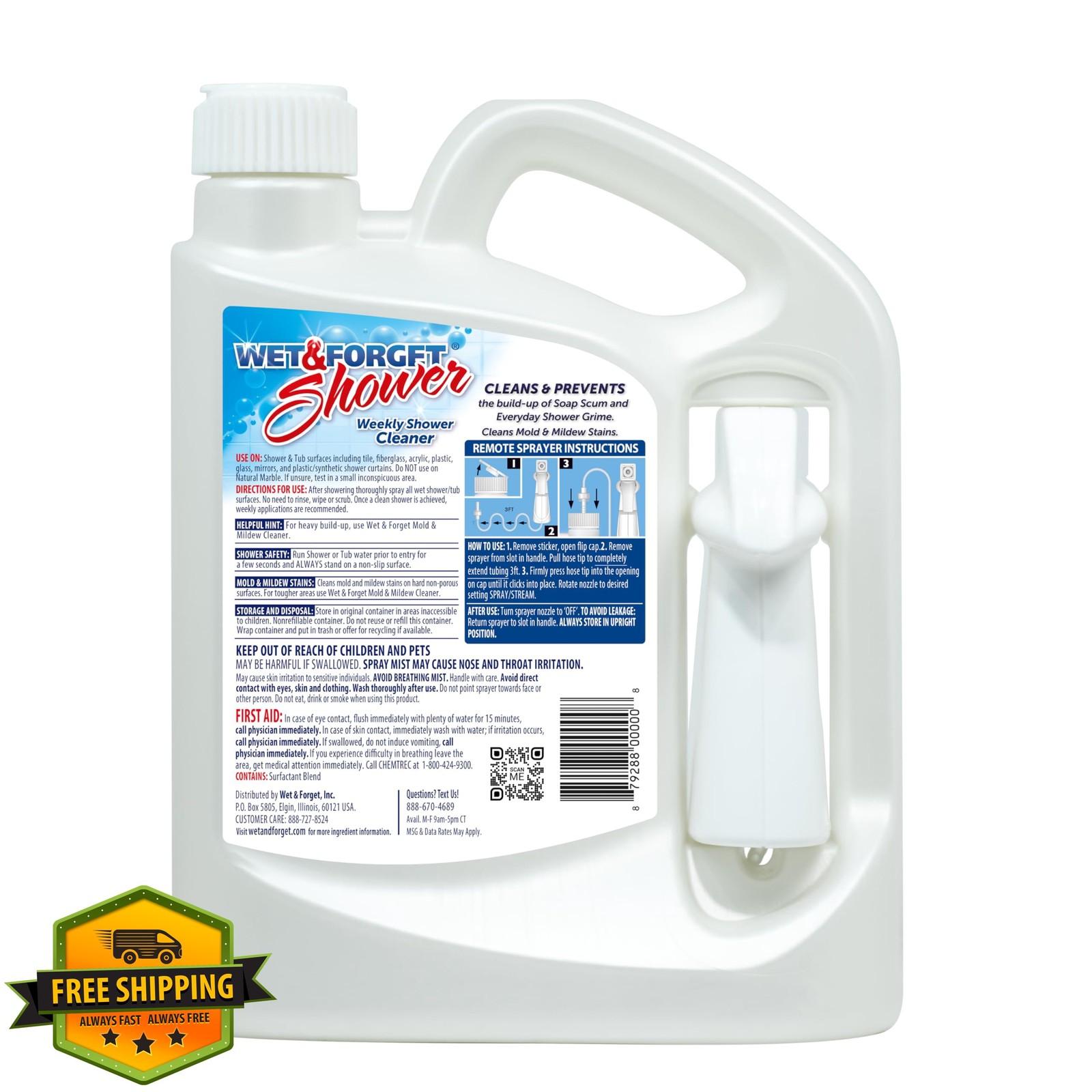 Wet Forget Shower Cleaner Spray Fragrance-Free Weekly 64oz