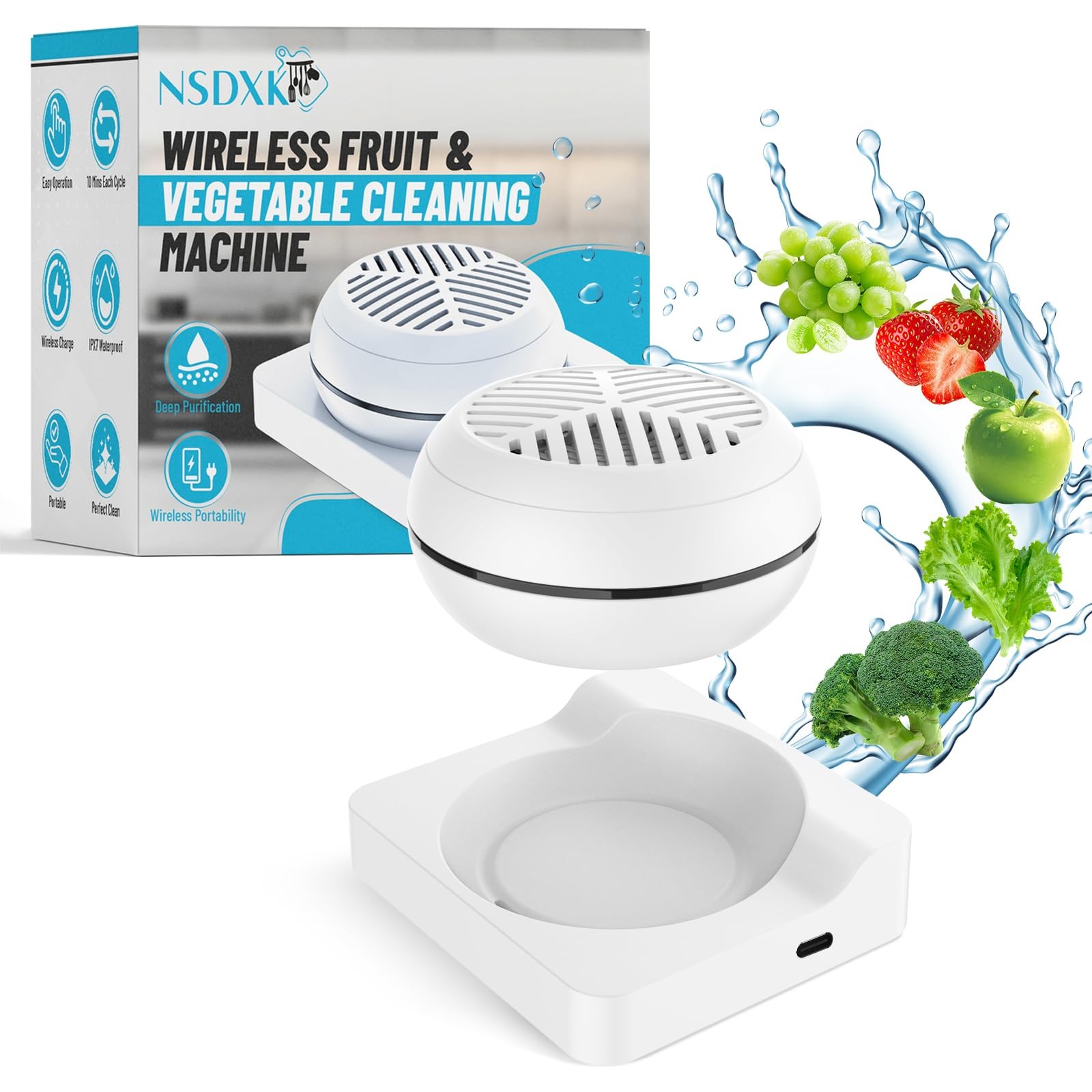 NSDXK Fruit and Vegetable Washing Machine, Fruit Vegetable Cleaner Device, Po…