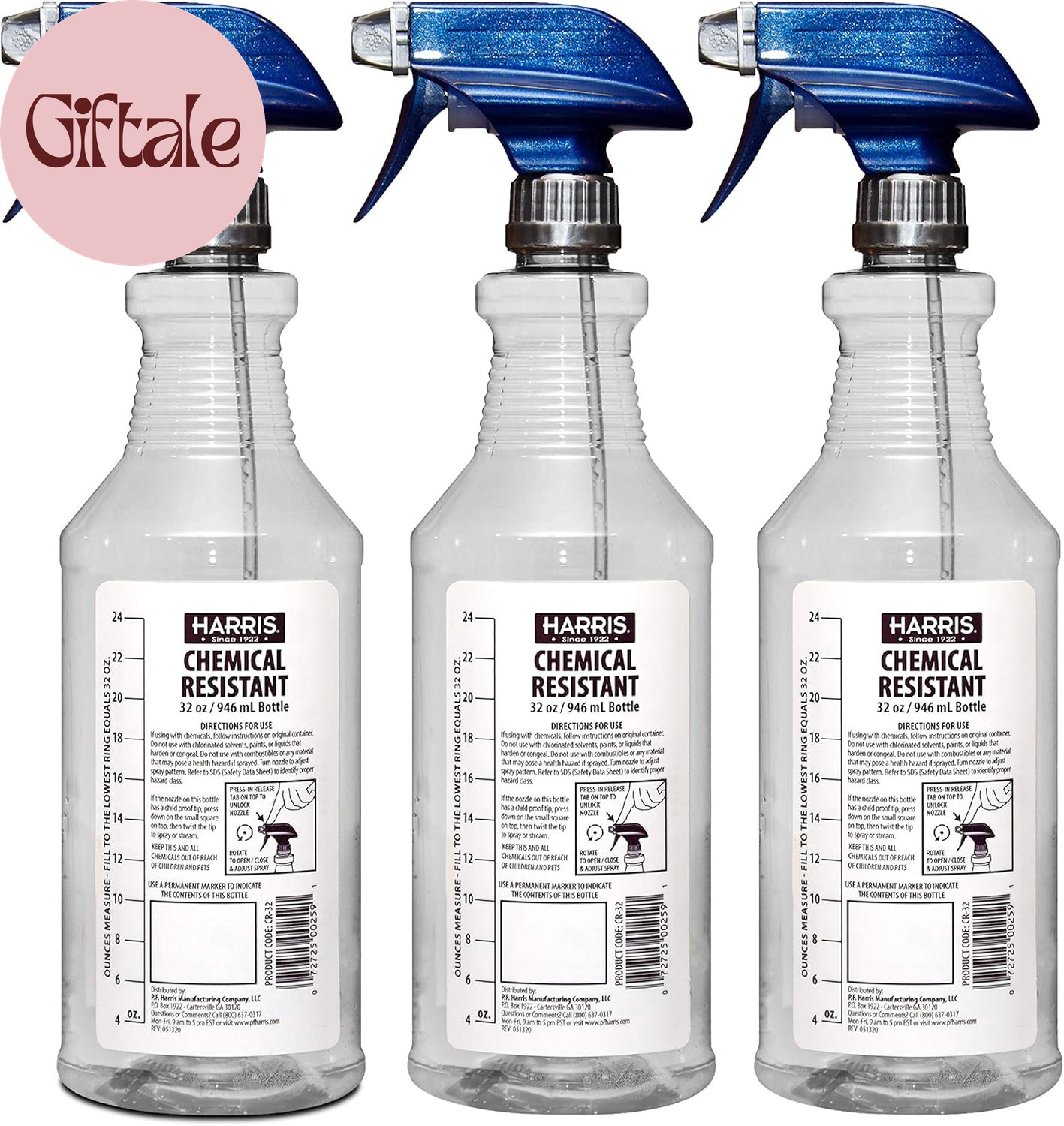 Chemically Resistant Professional Empty Spray Bottles, 32Oz (3-Pack), for Cleani