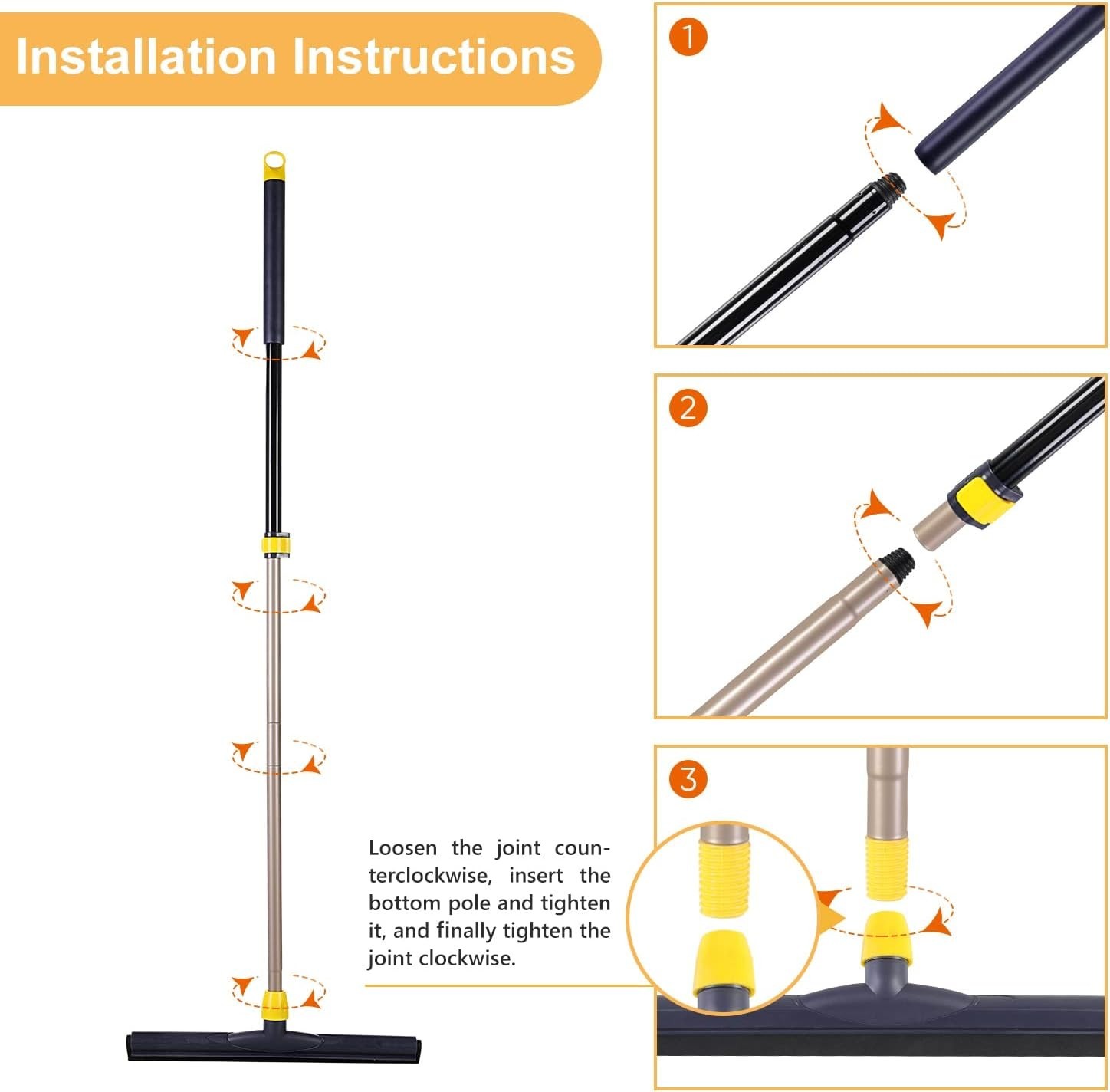 Adjustable Telescopic Floor Squeegee with EVA Foam Blade for Effortless Cleaning