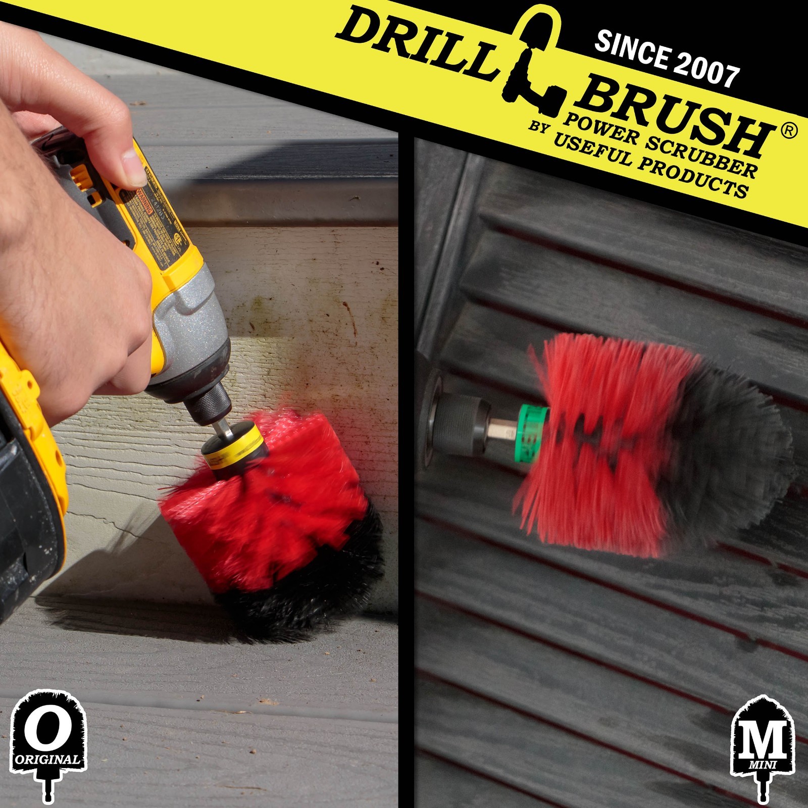 Drill Brush Cordless Drill Powered 2-Piece Indoor / Outdoor Stiff Scrub Brushes