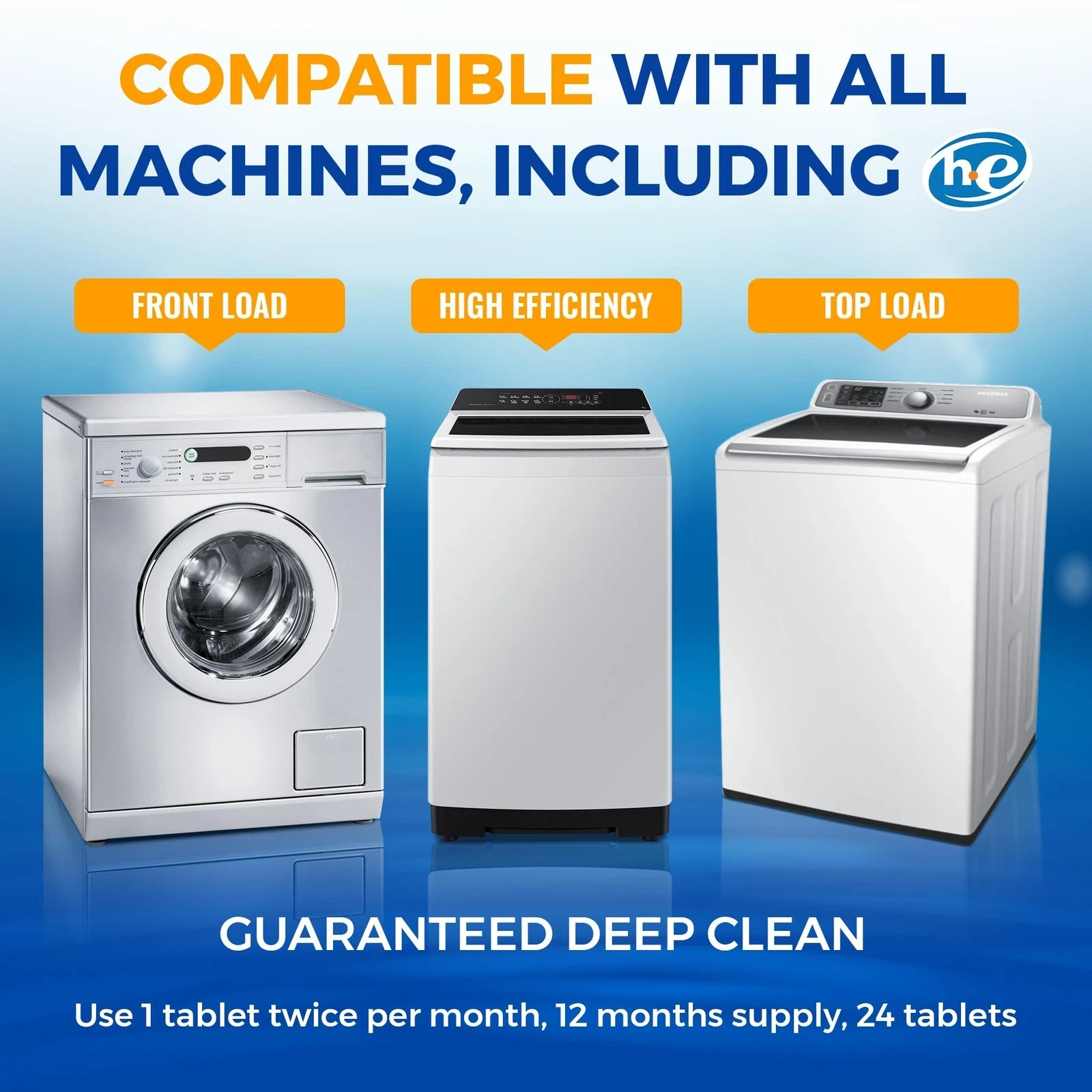 Bastion Washing Machine Cleaner, Deodorizer, & Descaler – 24 pack