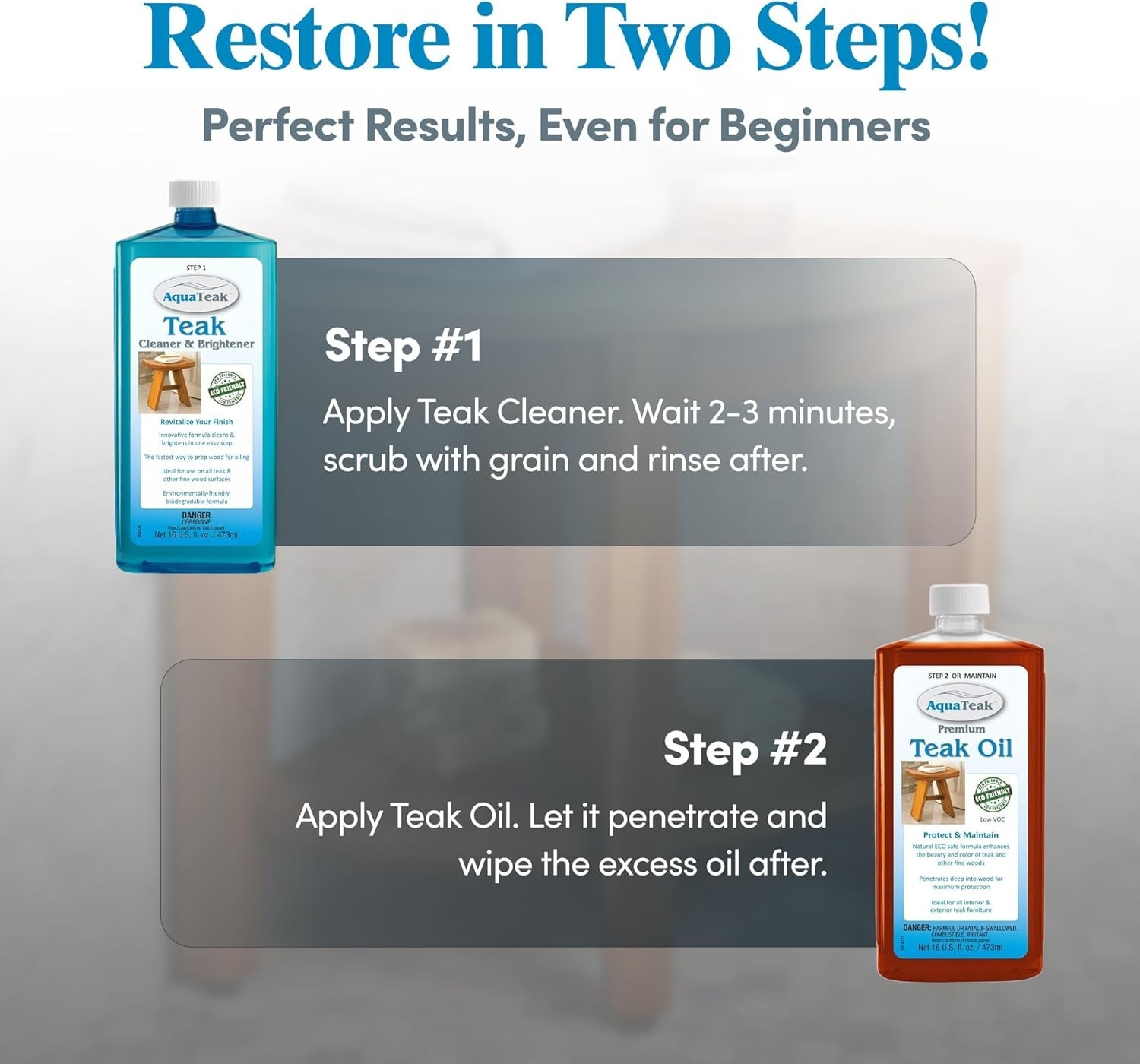 Wood Restoration Duo – 6oz Teak Cleaner and Oil for Stunning Furniture Revamp