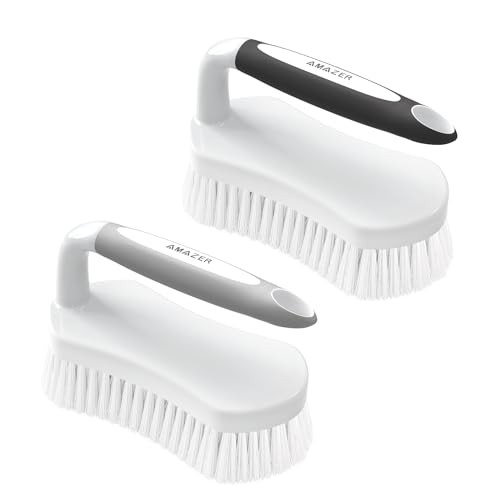 Scrub Brush for Cleaning Comfort Grip Bathtub Scrubber Stiff 2-Pack Black+grey