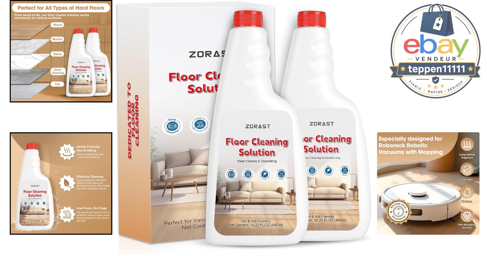 Floor Cleaning Solution 16.23 Fl Oz Pack of 2 for Roborock S7 S8 Q7 Q8