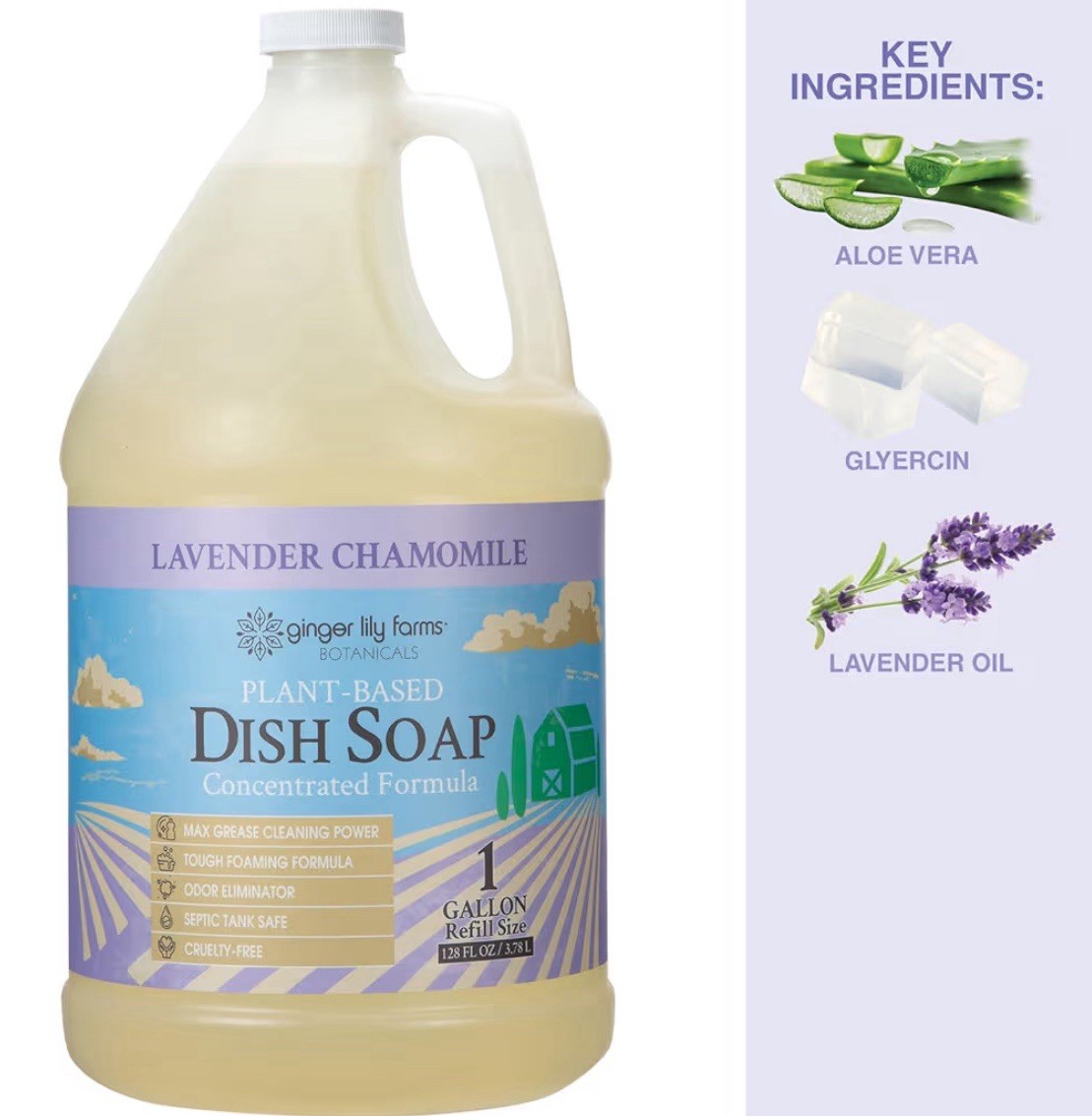 1 Gallon Lavender Chamomile Dish Soap Refill Plant-Based Liquid Bulk 128oz
