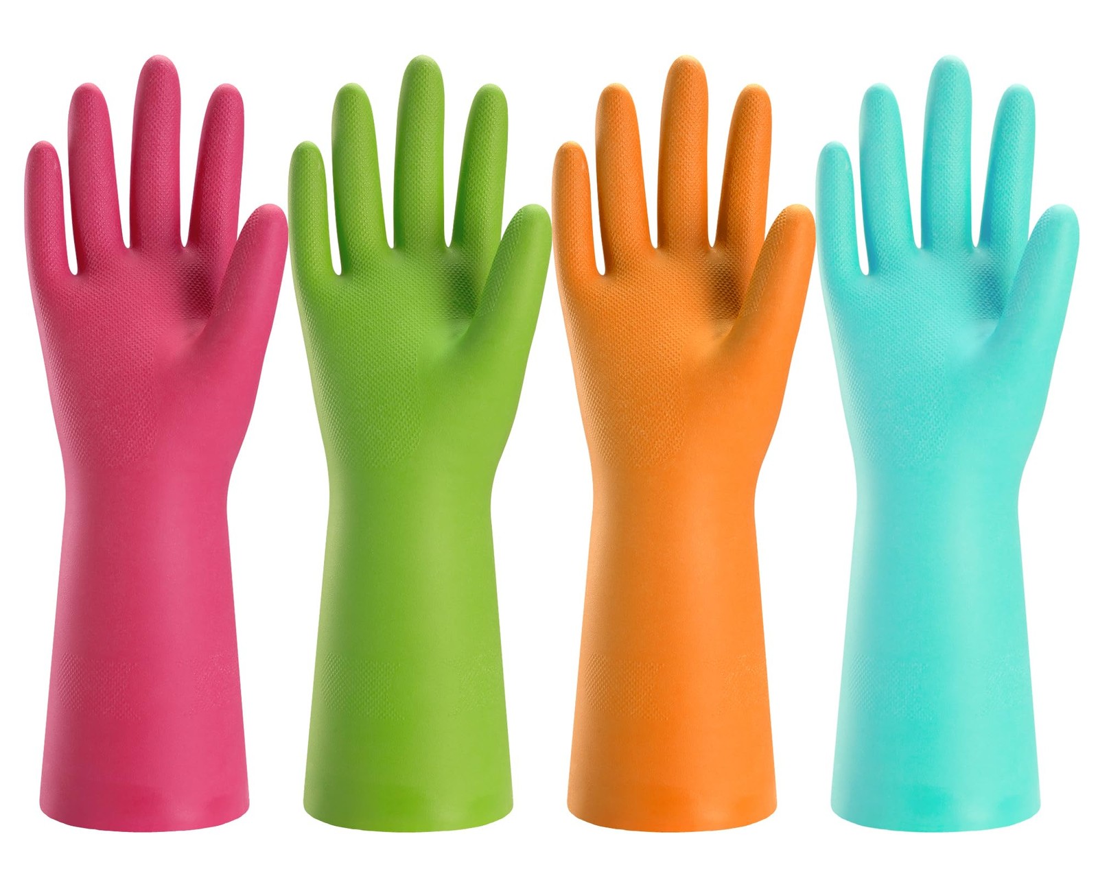 Bamllum Rubber Cleaning Gloves for Kitchen – 4 Large, Blue+green+red+orange