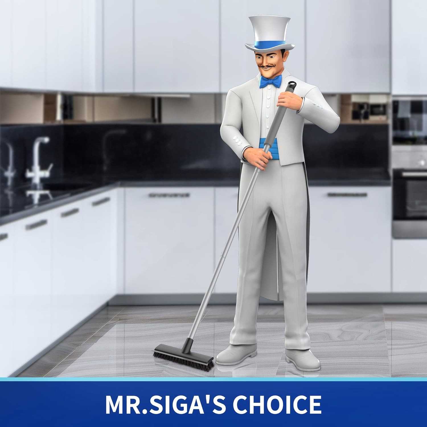 Floor Scrub Brush with Long Handle, 2 in 1 Scrubber and Squeegee。